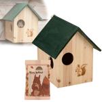 Set da 2 casette per scoiattoli in legno con 3 aperture di fuga e mangime per...