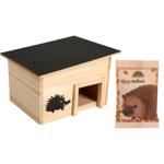 Premium wooden hedgehog house kit with safe labyrinth-style entrance and remo...