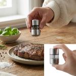 Mini salt and pepper mill set made of stainless steel with ceramic grinder - ...
