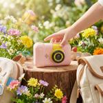 Fantastique appareil photo rose pour enfants avec objectif flip pour des self...