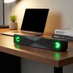 Mini barre de son Bluetooth 5.0 avec éclairage LED et support pour smartphone...