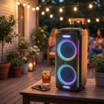 Enceinte de fête Bluetooth mobile 600W : enceinte trolley avec 6 effets lumin...