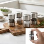 Set of 4 mini salt and pepper mills made of stainless steel with ceramic grin...