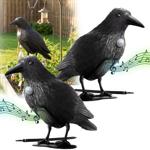 Set of 2 realistic crow bird deterrents with sound: battery-powered raven bir...