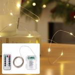 Guirlande micro LED 10 m avec 100 LED blanc chaud : à piles, avec télécommand...
