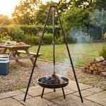 Swing grill with 50 cm stainless steel grill grate and 52 cm enamelled fire b...