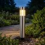 Solarleuchte aus Edelstahl: Gartenleuchte warmweiss mit Erdspiess, LED Aussen...