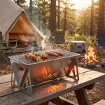 Mini gril à charbon portable en acier inoxydable, gril de camping compact 28 ...