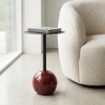 Table d’appoint design avec plateau rond, noir-bordeaux – Pied colonne modern...