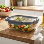 Borosilicate glass food storage container, 1040 ml – Elegant ribbed glass wit...