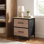 Stylish side cabinet with 2 drawers & metal frame: modern wood-effect bedside...