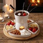 Élégant set de fondue au chocolat 11 pièces avec plateau en bambou, coupelles...
