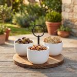 Set da servizio di alta qualità a 4 pezzi in legno di acacia e porcellana – E...