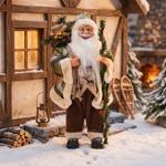 Père Noël élégant 60 cm debout, figurine décorative Saint-Nicolas vert-brun-b...