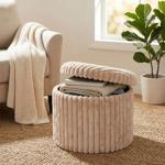 Pouf rond chic 43 x 32.5 cm beige avec espace de rangement pratique et couver...