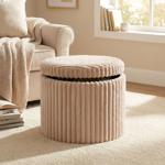 Tabouret rond chic 52 x 38,5 cm beige avec espace de rangement pratique et co...