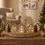 Superbe décoration de Noël LED 47 cm : village d’hiver lumineux en bois, scèn...