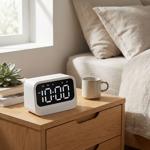 Digital alarm clock with Bluetooth 5.3 speaker, dual alarm and dimmable LCD d...