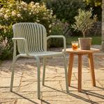 Comfortable plastic garden chair, beige – ergonomic garden chair with armrest...