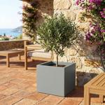 Square flower pot 58 cm in concrete grey, 91L plastic planter box for indoor ...
