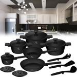 Set de cuisson 15 pièces noir mat – batterie induction avec poêles & casserol...