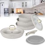 9-piece stackable cookware set with removable handle: non-stick, induction co...