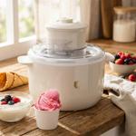 Elegant cream‑coloured 1.1 l ice cream maker: for creamy ice cream, fresh sor...
