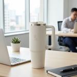 Insulated mug 1 litre stainless steel with 30 cm straw, matte cream – modern ...