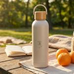 0.5-litre stainless-steel thermal bottle with bamboo lid – elegant matte insu...