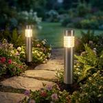 2er-Set Solarleuchte aus Edelstahl: Gartenleuchte warmweiss mit Erdspiess, LE...