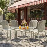 Set: 4 Stapelbare Gartenstühle und ein moderner Beistelltisch in Beige, Bauha...