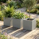 Lot de 3 pots de fleurs carrés 47 cm gris béton, jardinière 51L en plastique ...