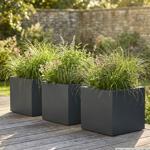 Lot de 3 pots de fleurs carrés 47 cm anthracite, bac à plantes 51 L en plasti...