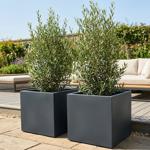 Lot de 2 pots de fleurs carrés 58 cm anthracite, bacs à plantes 91L en plasti...