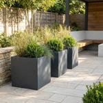 Set of 3 square flower pots 58 cm, anthracite, 91L plastic planter box for in...