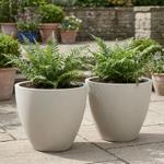 Lot de 2 bacs à plantes ronds modernes Ø38cm sable, pot de fleurs 23L en plas...