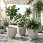 Set di 3 moderni vasi grandi rotondi Ø38 cm color sabbia, vaso da fiori 23 L ...