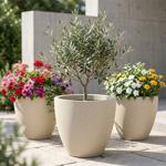3er-Set Moderner Pflanzkübel Rund Ø38cm in Sand, Blumentopf 23L aus Kunststof...