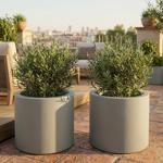 Set 2 moderni vasi rotondi Ø38 cm grigio cemento, vaso per piante 19L in plas...