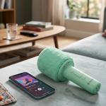 Bluetooth Karaoke Mikrofon mit Lautsprecher & flauschiger Oberseite Grün – To...
