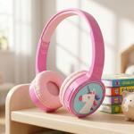 Casque Bluetooth pour enfants sans fil, rose : casque robuste avec micro et p...