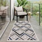 Robuster Outdoorteppich 80x150cm, Grau-Marineblau - Wetterfester Rauten Teppi...