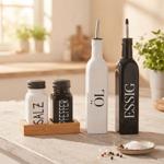 Set spezie e menage 4 pezzi – caraffa per olio e aceto & saliera e pepiera co...