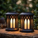 Set of 2 LED solar lanterns with retro housing for garden and balcony, with w...