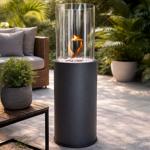 Elegant floor-standing bio ethanol fireplace with glass cylinder, incl. flame...