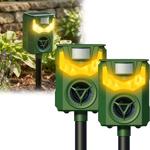 Set of 2 solar & USB animal repellers with ultrasound & flame light – reliabl...