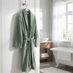 Comfortable cedar green bathrobe made of 100% cotton terry with shawl collar ...
