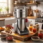 Getreidemühle elektrisch 2000 W, 800 g, Edelstahl, Mahlgrad 50-300 Mesh einst...