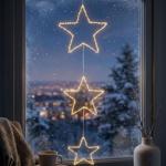 Elegante 3 LED Sterne zum Aufhängen, 180 warmweisse Lichter, Batterie mit Tim...