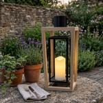 Lanterna in legno di paulownia & metallo con candela LED e timer, 38 cm, desi...